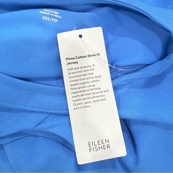 Eileen Fisher XXS Pima Cotton Stretch Jersey Round Neck Dress Calypso Blue NWT - Picture 12 of 13